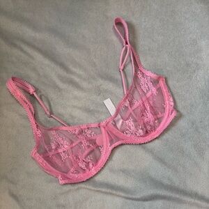 Urban Outfitters Out From Under Amber Firecracker Pink Lace Sheer Bra